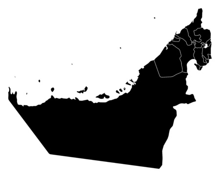 Map of United Arab Emirates in black with the provinces.のイラスト素材