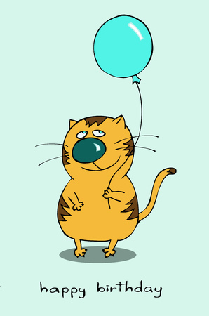Birthday cat holding a blue balloonのイラスト素材