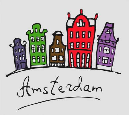 Amsterdam. Stylized cityscape in colorのイラスト素材