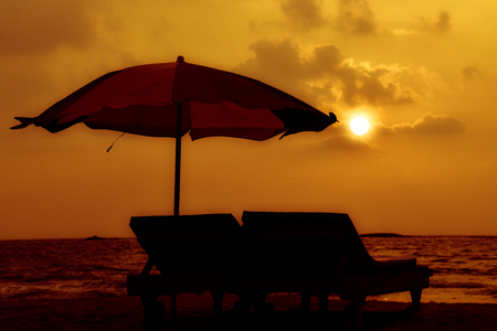 Sunset on the beach of Sri Lankaの写真素材