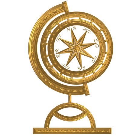 Golden Globe Compass Anchor Wind Rose Steering Wheel Sailing Shipの写真素材