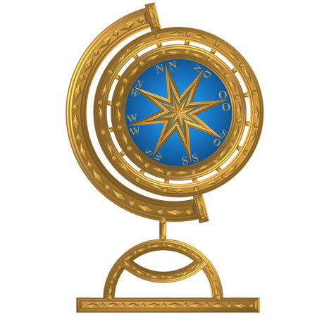 Golden Globe Compass Anchor Wind Rose Steering Wheel Sailing Shipの写真素材