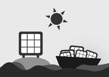 Infographics of solar cell on the sea with sun. Vector design.のイラスト素材