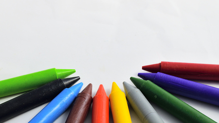 Pure crayons isolated on white background, Colorful pastels with copy space.の写真素材