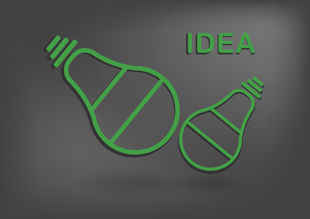 Green bulb light icon on black background with text space. Art template design for cover, presentation, brochure and etc.のイラスト素材