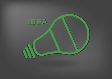 Green bulb light icon on black background with text space. Art template design for cover, presentation, brochure and etc.のイラスト素材