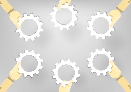 Hand hold gear wheels on grey background. vector illustration.のイラスト素材