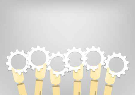 Hand hold gear wheels on grey background. vector illustration.のイラスト素材