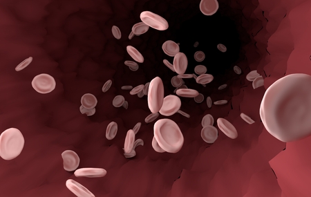 Blood cell in  rough blood vessel. 3D rendering.