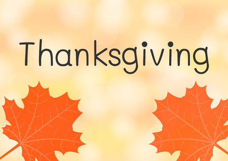 Happy thanksgiving background with text space for postcard, template and presentation. Autumn leaf on white and orange bokeh.のイラスト素材