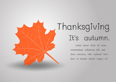 Happy thanksgiving background with text space for postcard, template and presentation. Autumn leaf on white and orange bokeh.のイラスト素材