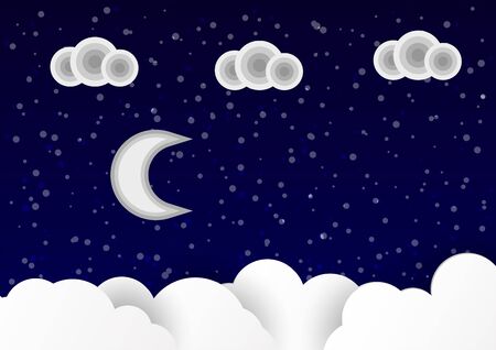 Clouds on the sky with moon and star at night.のイラスト素材