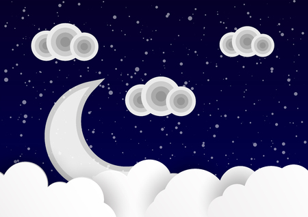 Clouds on the sky with moon and star at night.のイラスト素材
