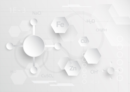 Abstract chemical background in grey and white tone in concept of paper cut and flat design.のイラスト素材