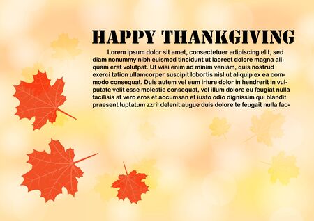 Happy thanksgiving background with text space for postcard, template and presentation. Autumn leaf on white and orange bokeh.のイラスト素材