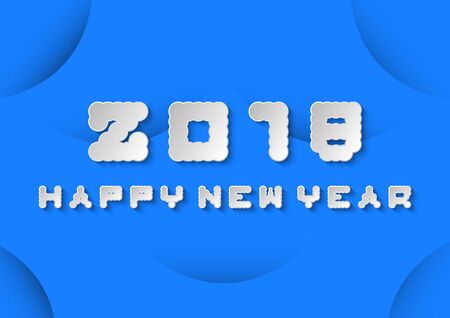 Happy new year text on blue background for poster, card and brochure in paper cut design with shadow.のイラスト素材