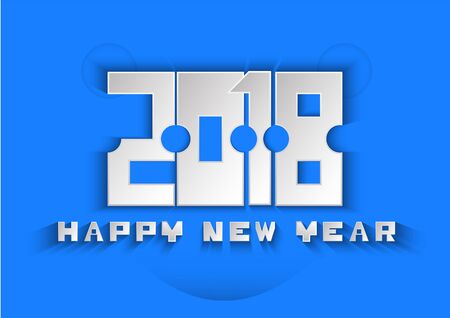 Happy new year text on blue background for poster, card and brochure in paper cut design with shadow.のイラスト素材