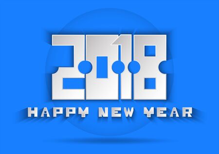 Happy new year text on blue background for poster, card and brochure in paper cut design with shadow.のイラスト素材