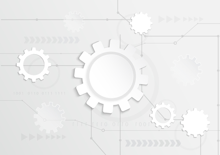 Vector abstract design, white gear wheel on white background. Technology template with grey color scene for cover and web banner.のイラスト素材