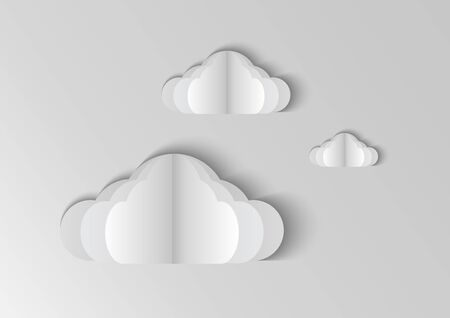 Clouds isolated on grey background in paper cut style.のイラスト素材