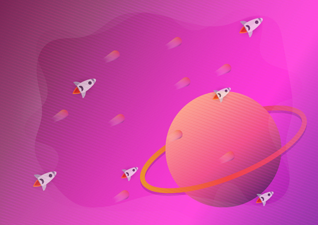 Flat scene of space with stars in pink and purple color.のイラスト素材