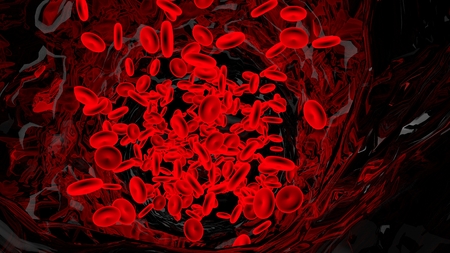 Red blood cells in transparent blood vessel. Science background for education and learning. 3D rendering.の写真素材