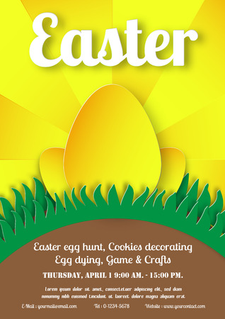 Poster for Easter day with egg. Spring scene with text space banner and template design.のイラスト素材