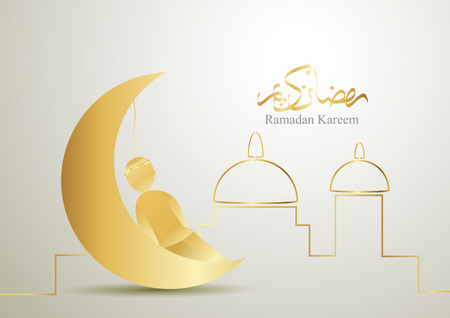 Ramadan Kareem for islamic greeting. Vector design with moon in golden color.のイラスト素材