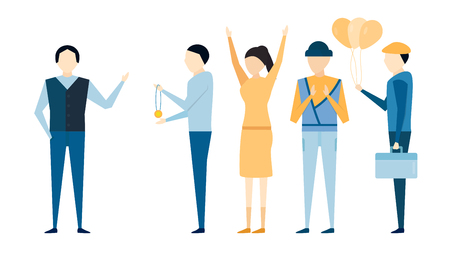 Happy Boss's day background with boss man and employee  isolated on blue background. Character of vector design.のイラスト素材