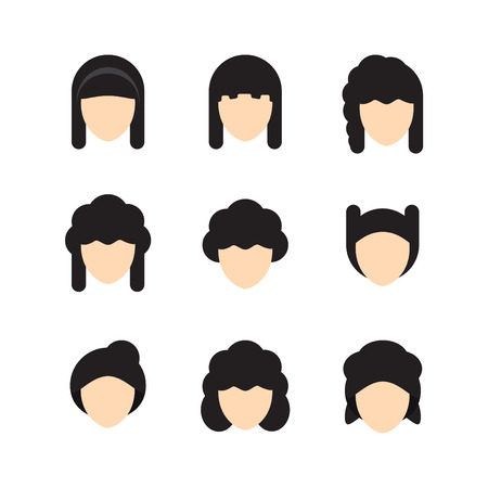 Vector illustration of Hair styles for women. Flat design.のイラスト素材