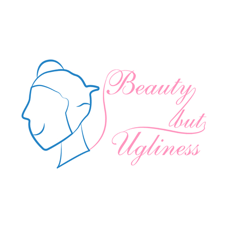 Slogan design in concept of "beautiful and ugly"  for advertisement, T shirt, cover, banner, template, apparel and brochure. Vector illustration in flat design with pink and blue colors.のイラスト素材