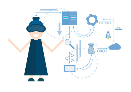 Vector design in concept of Happy Guru Purnima isolated on white background. Character creation in flat style with blue tone.のイラスト素材