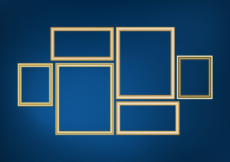Set of decorative frame picture with gold border, Vector design on blue background with copy space in premium concept.のイラスト素材