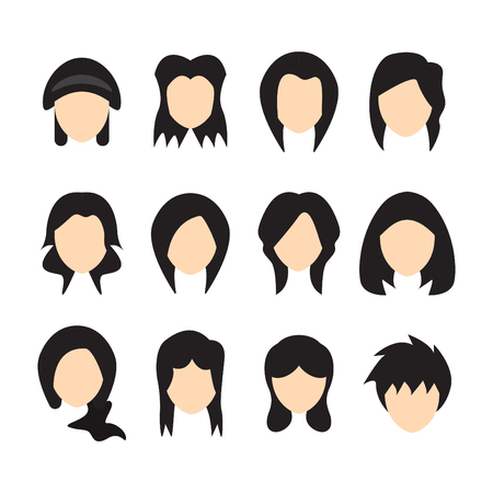 Vector illustration of Hair styles for women. Flat design.のイラスト素材