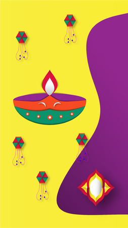 Diwali is festival of lights of Hindu for invitation background, web banner, advertisement. Vector illustration design in paper cut and craft style.のイラスト素材