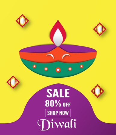 Diwali is festival of lights of Hindu for invitation background, web banner, advertisement. Vector illustration design in paper cut and craft style.のイラスト素材