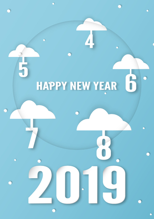 Cover design for Happy new year 2019.
Vector illustration for template, flyer, brochure and invitation in paper cut and craft style.のイラスト素材