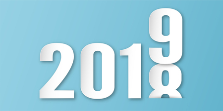 Happy New Year 2019 decoration on blue background. Vector illustration with calligraphy design of number in paper cut and digital craft. The concept shows that It has changing of the year.のイラスト素材