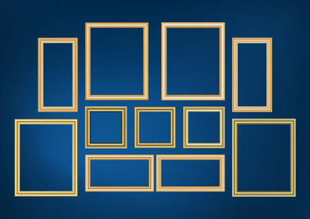 Set of decorative frame picture with gold border, Vector design on blue background with copy space in premium concept.のイラスト素材