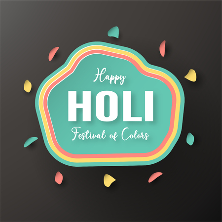 Happy Holi, Festival of Colors. Template element design for template, banner, poster, greeting card. Vector illustration in paper cut, craft, origami type with flat lay style.のイラスト素材