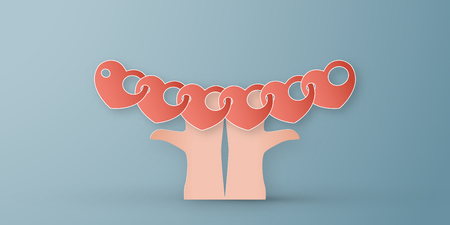 Vector illustration in concept of health insurance. Template design is on pastel blue background for cover, web banner, poster, slide presentation. Art Craft for kid in 3D paper cut style.のイラスト素材
