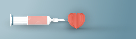 Vector illustration in concept of health insurance. Template design is on pastel blue background for cover, web banner, poster, slide presentation. Art Craft for kid in 3D paper cut style.のイラスト素材