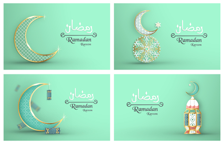 Template for Ramadan Kareem with green and gold color. 3D Vector illustration design in paper cut and craft  for islamic greeting card, invitation, book cover, brochure, web banner, advertisement.のイラスト素材