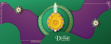 Diwali is festival of lights of Hindu for invitation background, web banner, advertisement. 3D Vector illustration design in paper cut and craft style.のイラスト素材