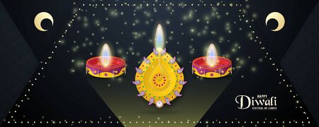 Diwali is festival of lights of Hindu for invitation background, web banner, advertisement. 3D Vector illustration design in paper cut and craft style.のイラスト素材