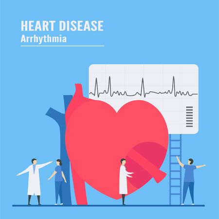 Cardiology vector illustration. This heart disease problem is arrhythmia. Diagnostic and analysis of failure system of periodic signal.のイラスト素材