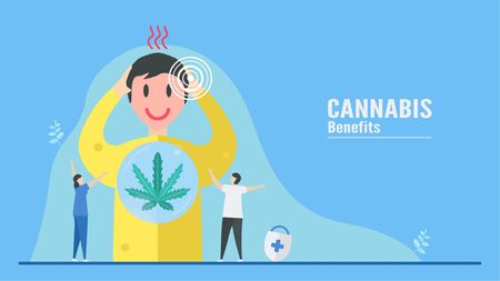 Benefit of cannabis. This thing can make a good health and ability. To release emotion pain. Vector illustration in flat style.のイラスト素材