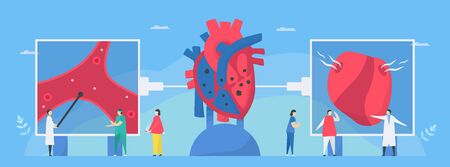 Cardiology vector illustration. This disease calls endocarditis. It is infection of endocardium that is inner heart chambers and valves. Risk factor include anemia and murmur. Diagnostic and analysis.のイラスト素材