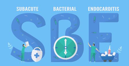 Subacute bacterial endocarditis or SBE is slowly developing type of infective endocarditis. It is infection of endocardium that is inner heart chambers and valves. Cardiology for education.のイラスト素材
