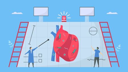Cardiology and scanning This disease calls endocarditis. It is infection of endocardium that is inner heart chambers and valves. Bacteria, parasite and virus are running to blood vessel.のイラスト素材
